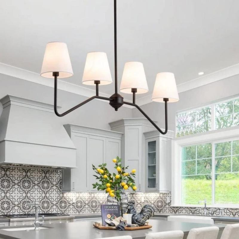 European-style New Retro LED Chandelier Fabric Lampshade Indoor Home Living Room Dining Room Decorative Lighting