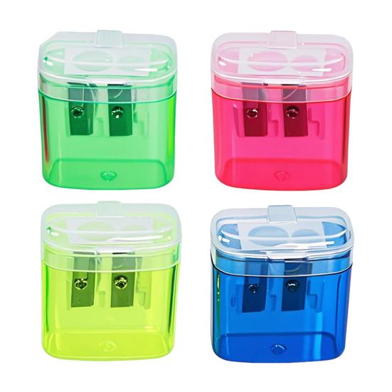 2Pcs Dual-Hole Pencil Sharpener with Lid Colored Manual Pencil Sharpener Cute Portable Students Pencil Sharpener for School Office