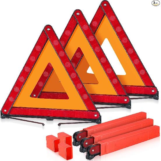 3 Pack Emergency Warning Triangles, Roadside Safety Triangle with Reinforced