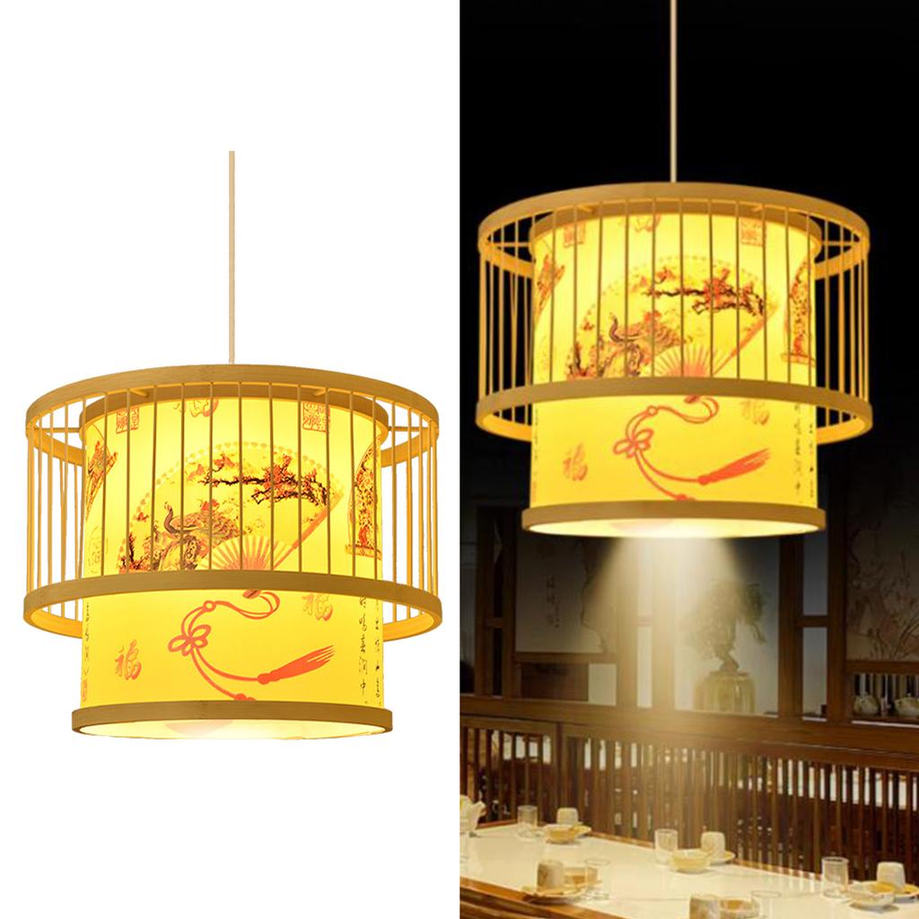 Chinese Style Bamboo Chandelier Patterned Bamboo Art Pendant Lamp Shade Antique Hanging Light with
