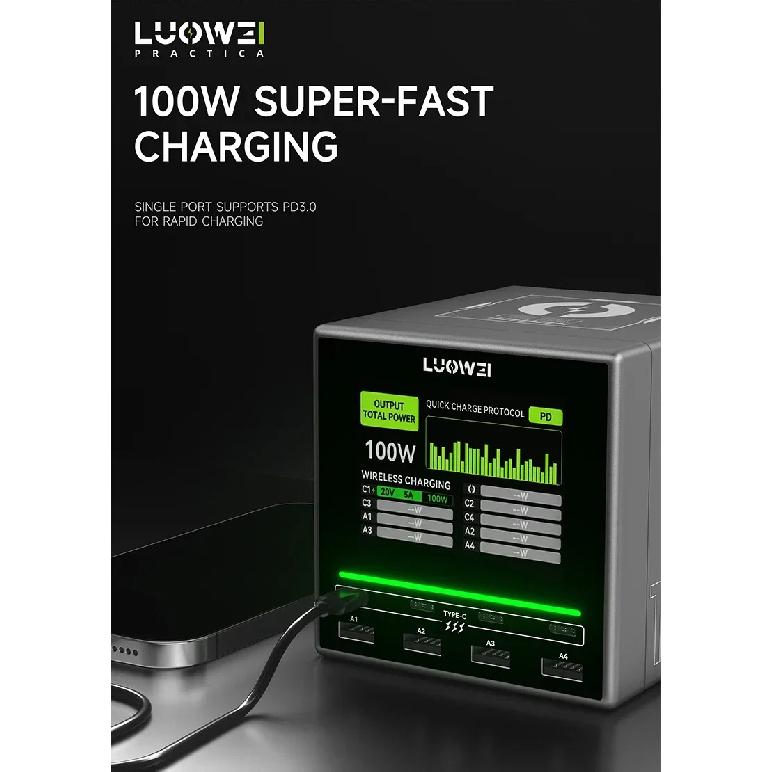 Luowei LW-U1 140W Raptor Desktop Charging Station 15W Wireless Fast Charging for Phone Watch PC Multi Port USB Charger