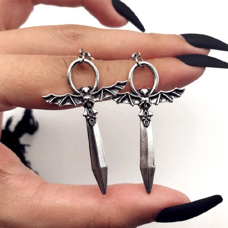Punk Eardrop Bat Swords Pendant Earrings Gothic Bat Earrings Halloween Gift