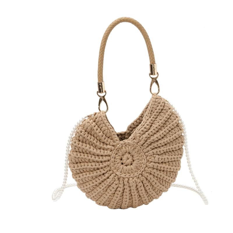Muschelstrick-Häkel-Crossbody-Umhängetasche,Perlenketten-Handgeflochtene Damen-Schlingentasche,Elegante Zarte Niedliche Kompakte Geldbörse