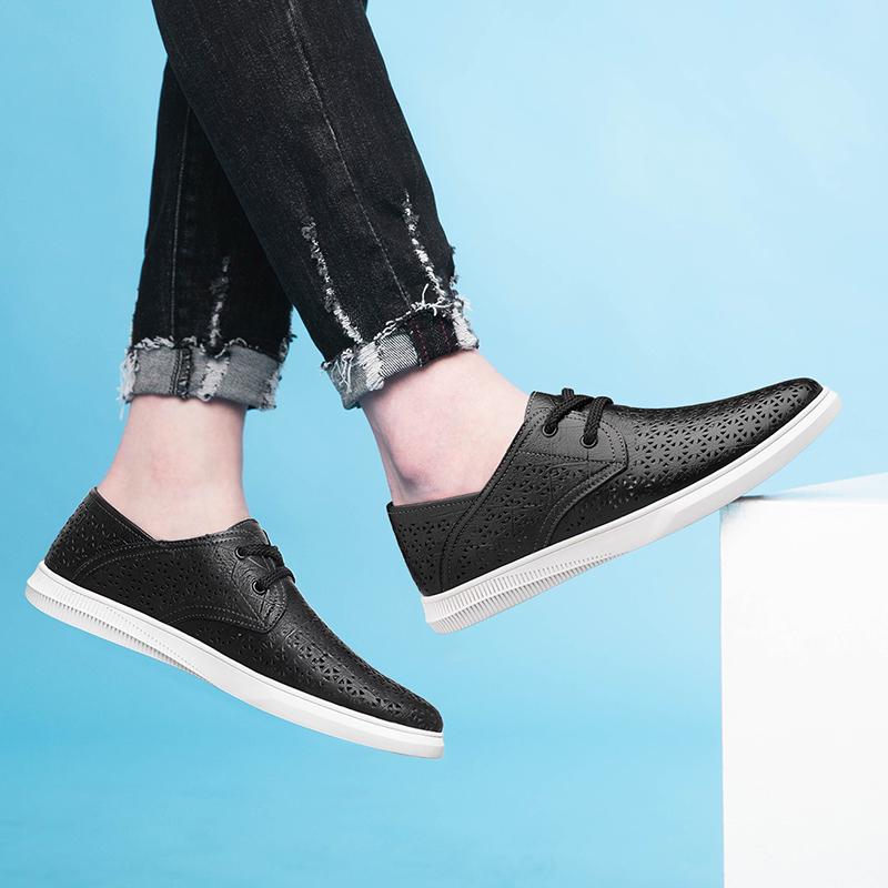 Fashion New Men's Quality Leather Shoes Driving Shoes Men Shoes Genuine Leather Mesh Summer Breathable Man British Style Soft Sole Shoes