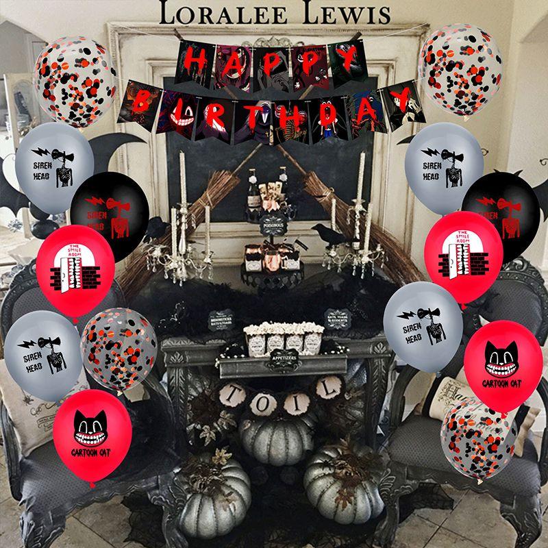 Siren Head Cartoon Cat Horror Theme Birthday Party Balloon Banner Topper Cake