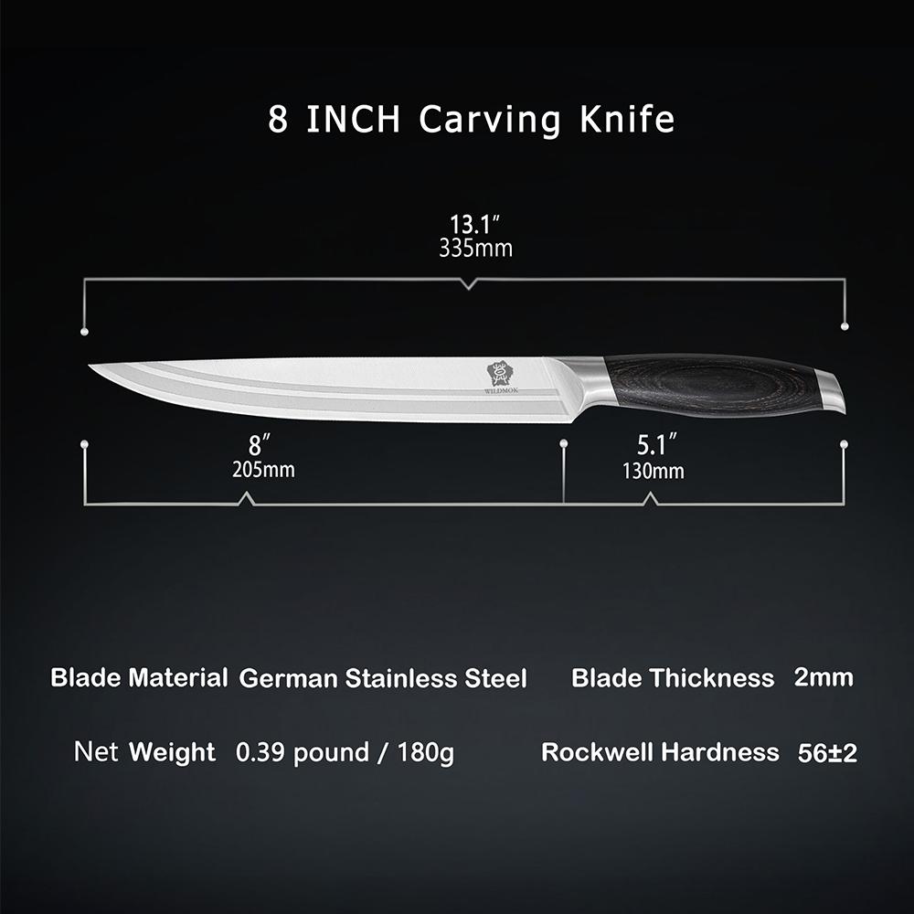 WILDMOK 8 Inch Professional Carving Knife 8 Inch Meat Cutting Knife German Stainless Steel BBQ Knife with Black Wood Handle