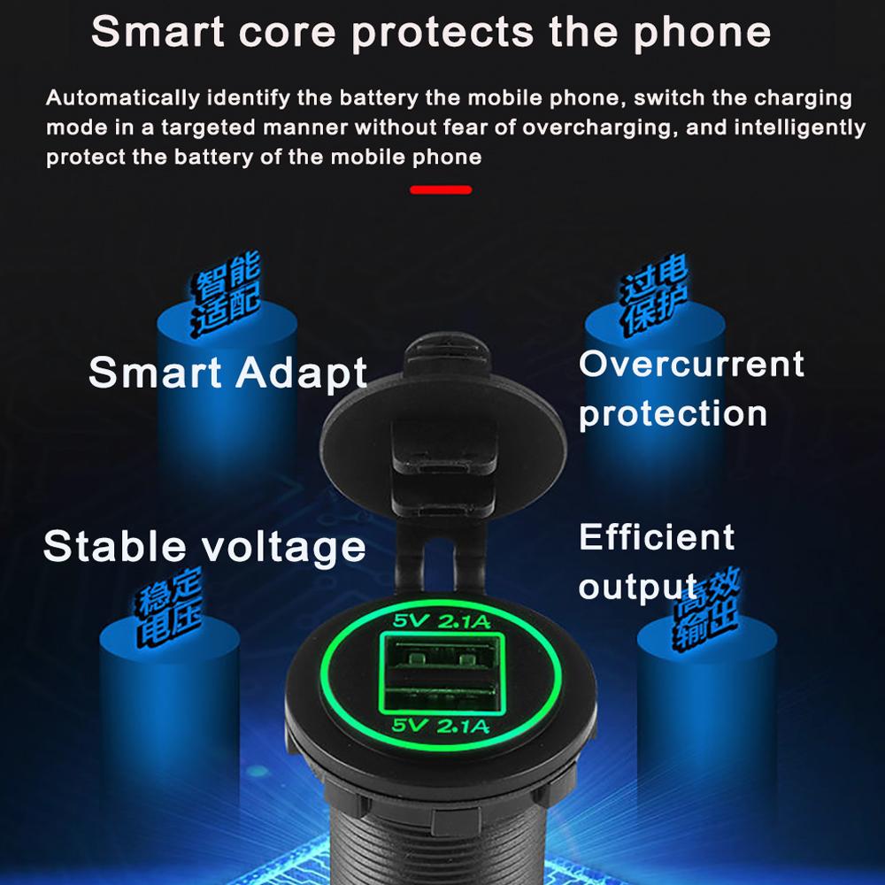 4.2A Dual USB Car Motorcycle Cigarette Lighter Dual USB Charger 12V-24V Car Moto Cigarette Lighter Sockets Power Plug Outlet LE