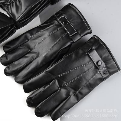 Leather Gloves Men's Autumn and Winter Riding Thickened Velvet Warm Cold Touch Screen Outdoor Gloves Cycling Motorcycle Women