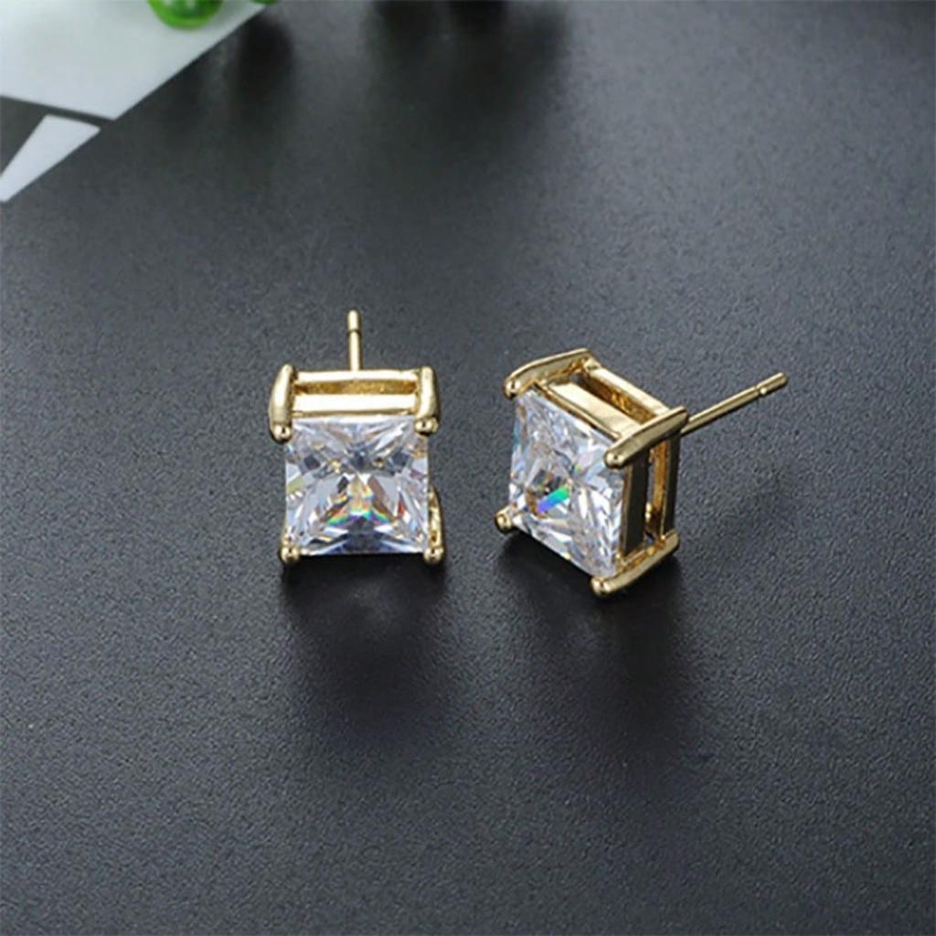 A Pair of Earrings, Classic and Simple Square Shaped Synthetic Zircon Earrings