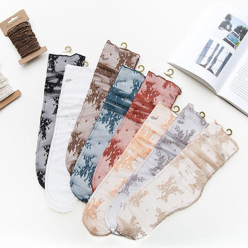 Lace Stocking Women's Middle Tube Mesh Hollow Lace Pile Stocking Summer Thin Transparent