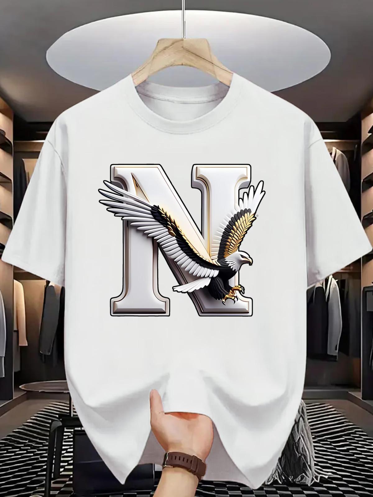 Men S Summer Casual Loose Fit Short Sleeve T-Shirt with Bold Eagle S