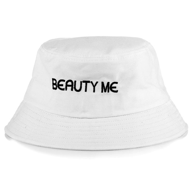 Korean Style Embroidered Unisex Sun Hat - Versatile Outdoor Casual Bucket Hat One Size белый