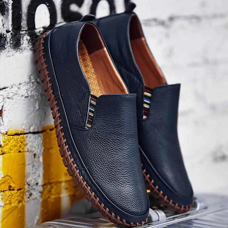 New Plus Size 49 50 Men Loafers Soft Moccasins Soft Spring Autumn Genuine Leather Shoes Men Casual Flats Driving Shoes