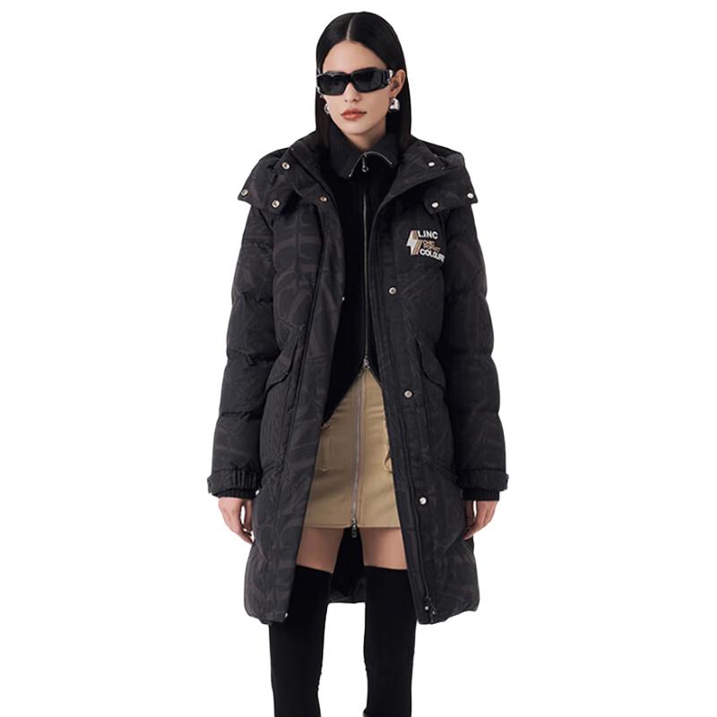 

Jinyujie Women s Printed Hooded Mid-Length Loose Down Jacket XS
