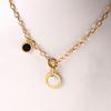 Roman Numeral Necklace with Titanium Steel and Mother-of-Pearl Pendant, Electroplated 18k Colorfast, Black and White, Clavicle Chain.
