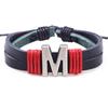 Handmade Woven Leather Bracelet with English Letter Charms