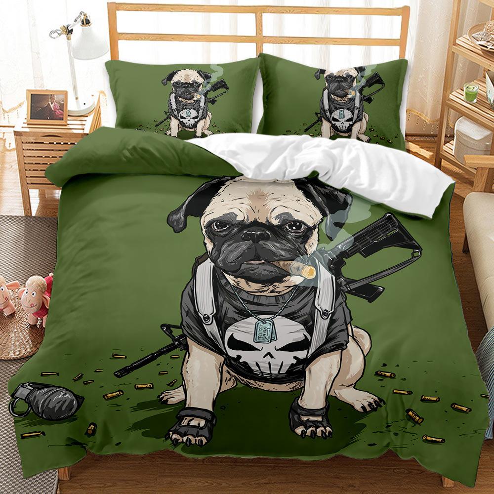 Cute Cartoon Animal Dog Pattern Print Quilt Cover Pillowcase 3D Digital Printing Three-Piece Set