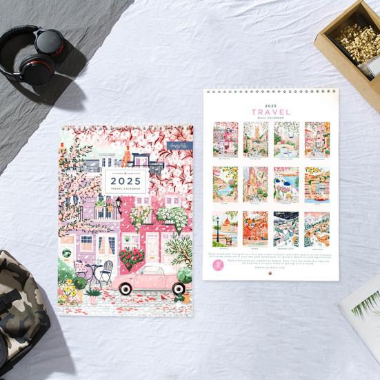 1/2 Pcs 2025 Wall Calendar 12-Month Travel Calendar Wall Hanging Monthly Planner for Home Office Schedule Organizing
