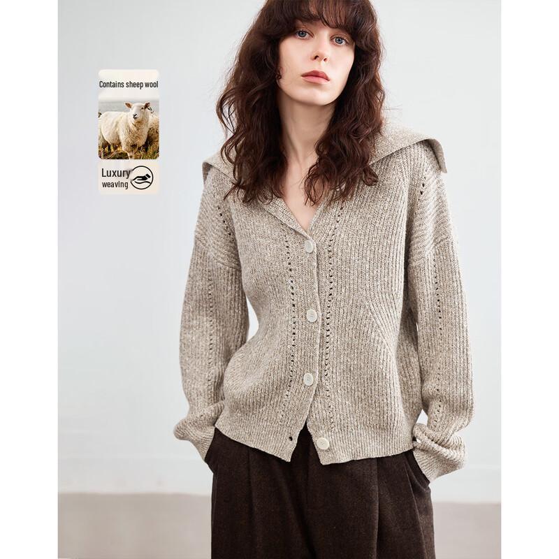 Women s Loose Fit Wool Blend Lapel Knit Cardigan S