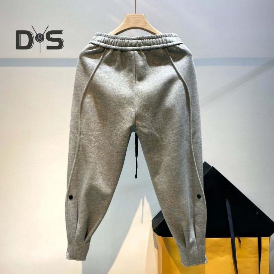 Herren Haremshose mit Kordelzug, elastischer Bund, Knöchelband, Knopfdekor, einfarbig, lockere Hose im Sportstil fürs Büro