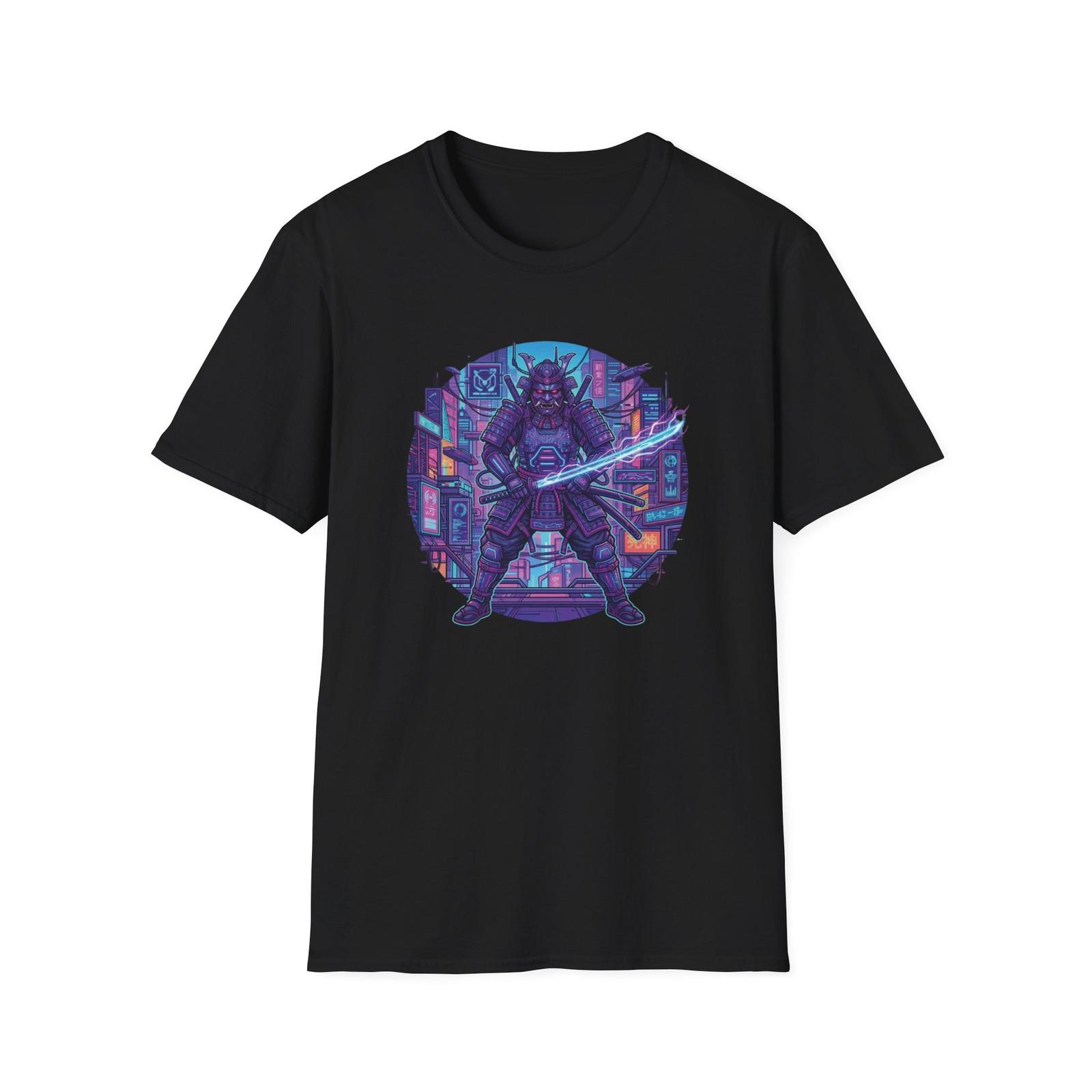 Cyber Samurai T-Shirt Japanese Warrior Katana Neon City Cyberpunk Graphic Tee S