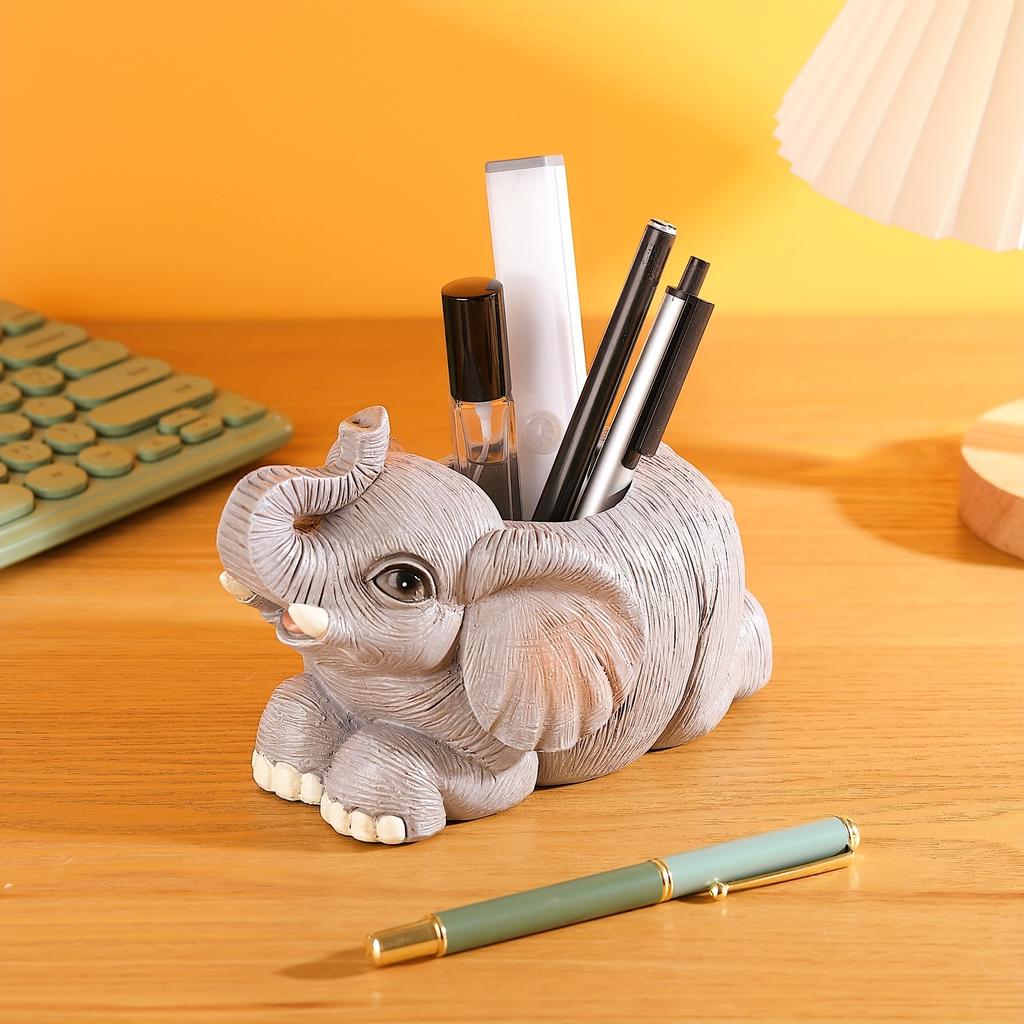 Cute Elephant Pen Pencil Holder - Fashion Desk Organizers for Home Office - Adorable Animal Ornament, Makeup Brush Holder