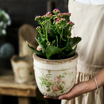 Vase Ceramic Retro Pink Rose Flower Pot Gardening Flower Green Plant Succulent Nordic Hydroponic Vessel Desktop Decoration 1Pc