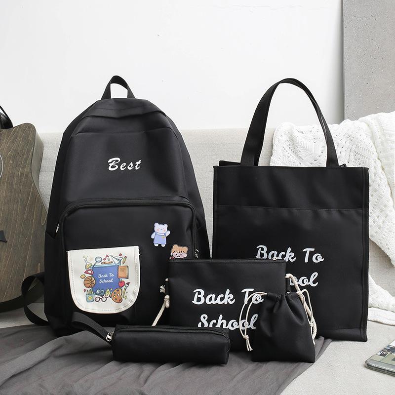 School Bag Women's New Cute Little Fresh Junior High School Student Campus Backpack Women's Five-piece Backpack