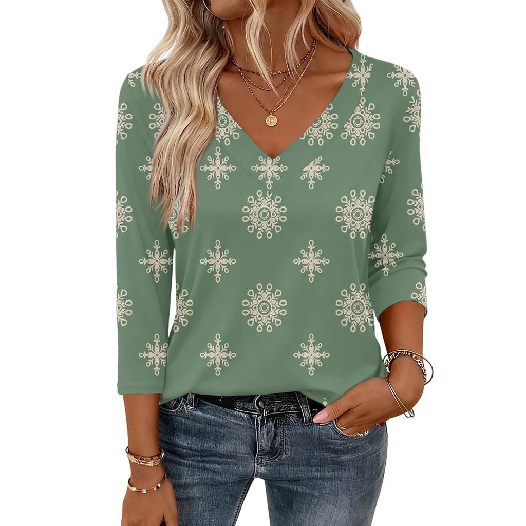 Damskie bluzki z rękawem 3/4, koszulki z dekoltem V, casualowe bluzki, podstawowe t-shirty