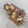 Vintage Geometric Pleated Flower Joint Rings Gold Silver Color Irregular Imitation Pearl Knuckle Ring Hollow Out Fashion Jewelry for Women Men