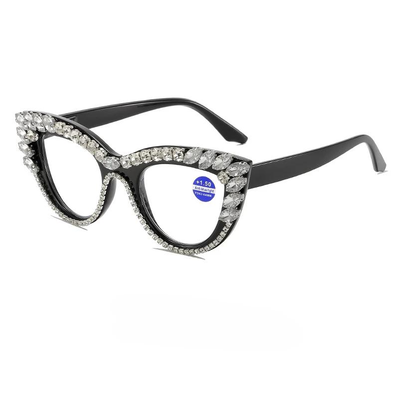 New Personality Fashion Cat Eye Colorful Big Diamond Reading Glasses Unisex Luxury Eye Protection Presbyopia Eyeglasse To +4.0