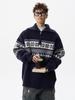Pull Cardigan Homme Jacquard Fair Isle Fermeture Éclair Demi-Zip Col Montant Noël