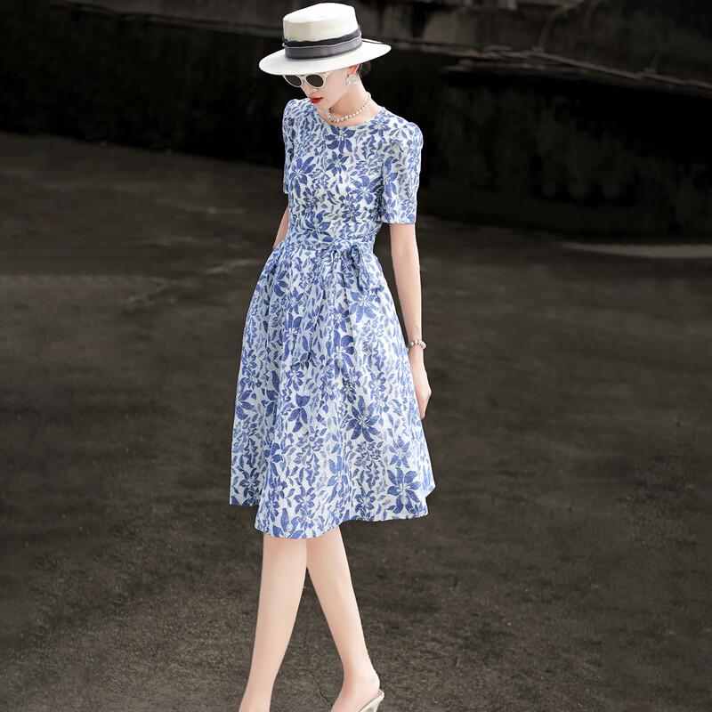 Lanser s Elegant French A-Line Printed Midi Dress M