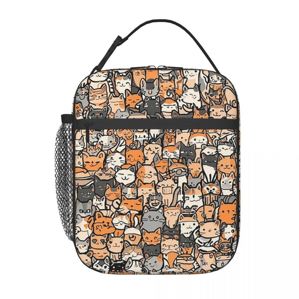Cartoon Colour Kitten Pattern Insulated Lunch Bag for Women Kids Leakproof Food Boxes Thermal Lunch Box Tote