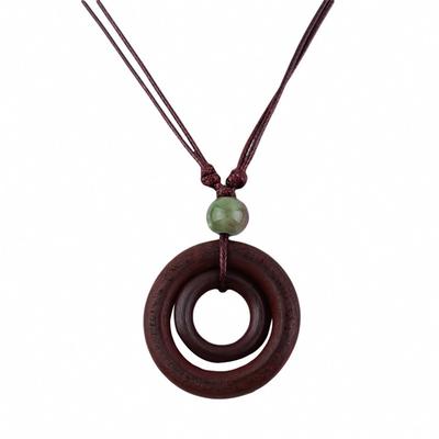 Fashion Girl Creative Simple Double-circle Pendant Brown Rope Chain Handmade Resin Wood Necklace