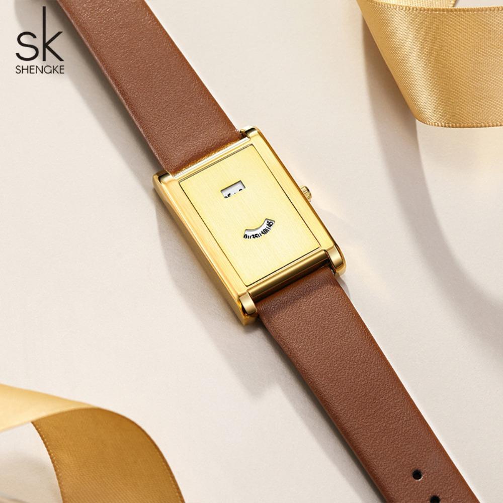 Women Rectangle Quartz Wristwatch Leather Strap Date & Minute Display Dress Daily Watch