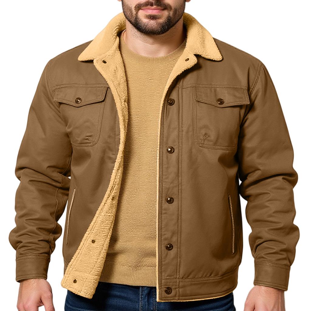 Men's Outdoor Casual Loose-Fit Fleece-Lined Cotton Work Jacket