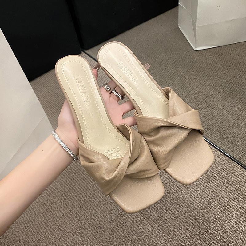 Mules Talon Bas Style Français pour Femmes, Sandales à Enfiler à Talon Bas Stiletto à Une Bride, Sandales Élégantes pour Fête en Plein Air