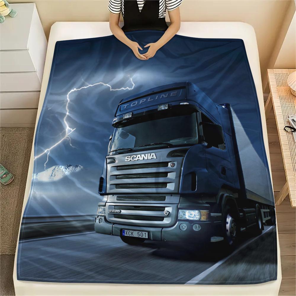 1Pc Truck Print Flannel Blanket, High quality Comfortable for All Seasons, Home Decor, Warmth and Comfort, Perfect for Christmas Gifts