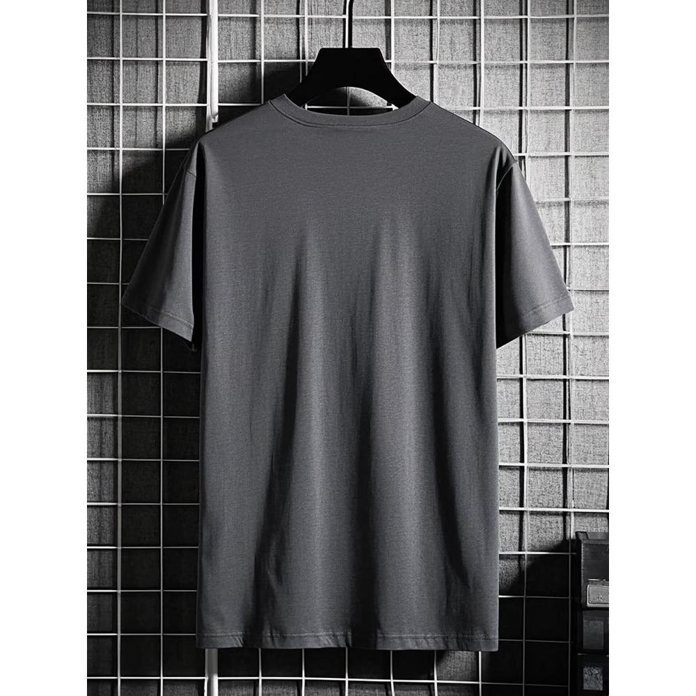 Men's 100% cotton fashionable casual loose oversized retro motorcycle pattern printed round neck short sleeved t-shirt