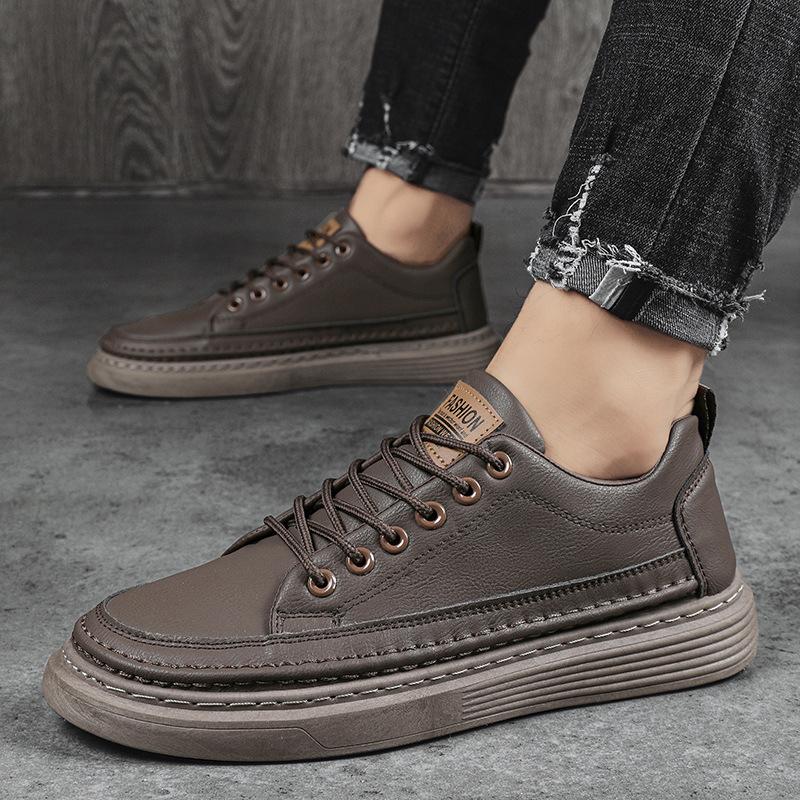 Men's leather surface casual bottom top board shoes men's four-season men's idle shoes labor insurance shoes small black