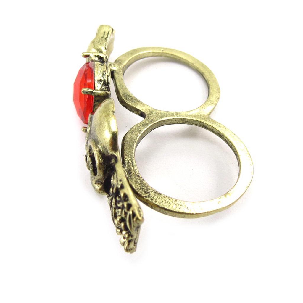 Les Trésors De Lily [K1911] - Golden Red Double 'Skull' Ring