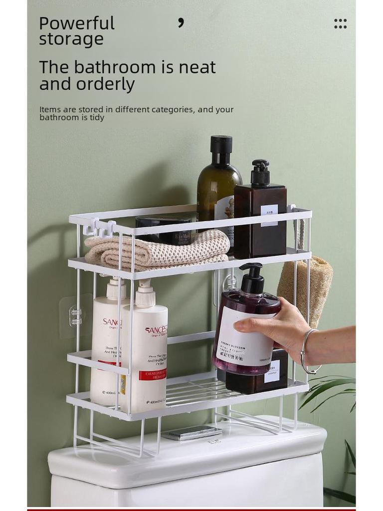 Wall-Mounted Bathroom Storage Rack - No Drilling Required, Multi-Functional Vanity Organizer for Toilets