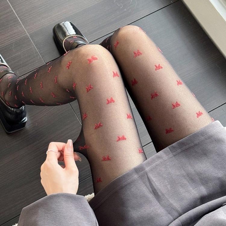 

День святого Валентина Черный шелк Тонкие и прозрачные женские колготки-чулки с красными сердечками в форме сердца one size