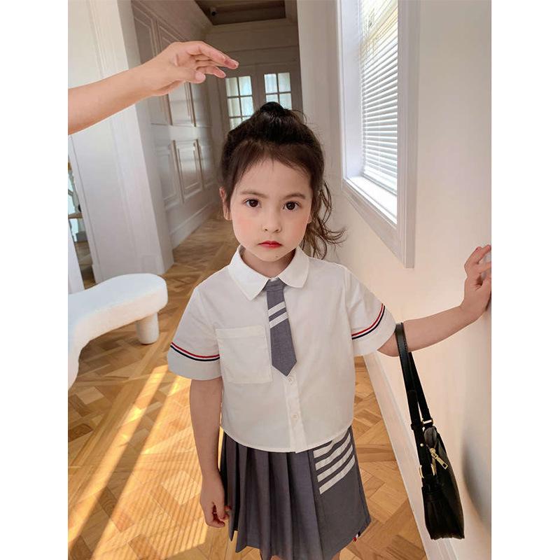 2024 Summer Girls' Korean Academy Style Pleated Skirt & Shirt Set