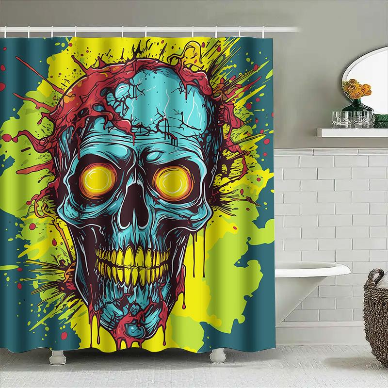 Tuniu Creepy Skull Shower Curtain Horror Graphic Spooky Halloween Bathroom Decor Scary Art Print W60H190(CM)-1 Pcs