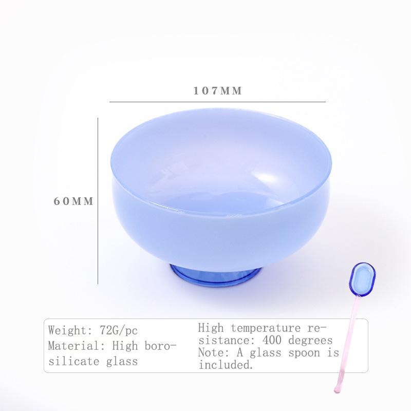 Stained Glass Transparent Goblet Bowl Spoon Set High Borosilicate Glass Bowl Fruit Salad Dessert Bowls Household Tableware