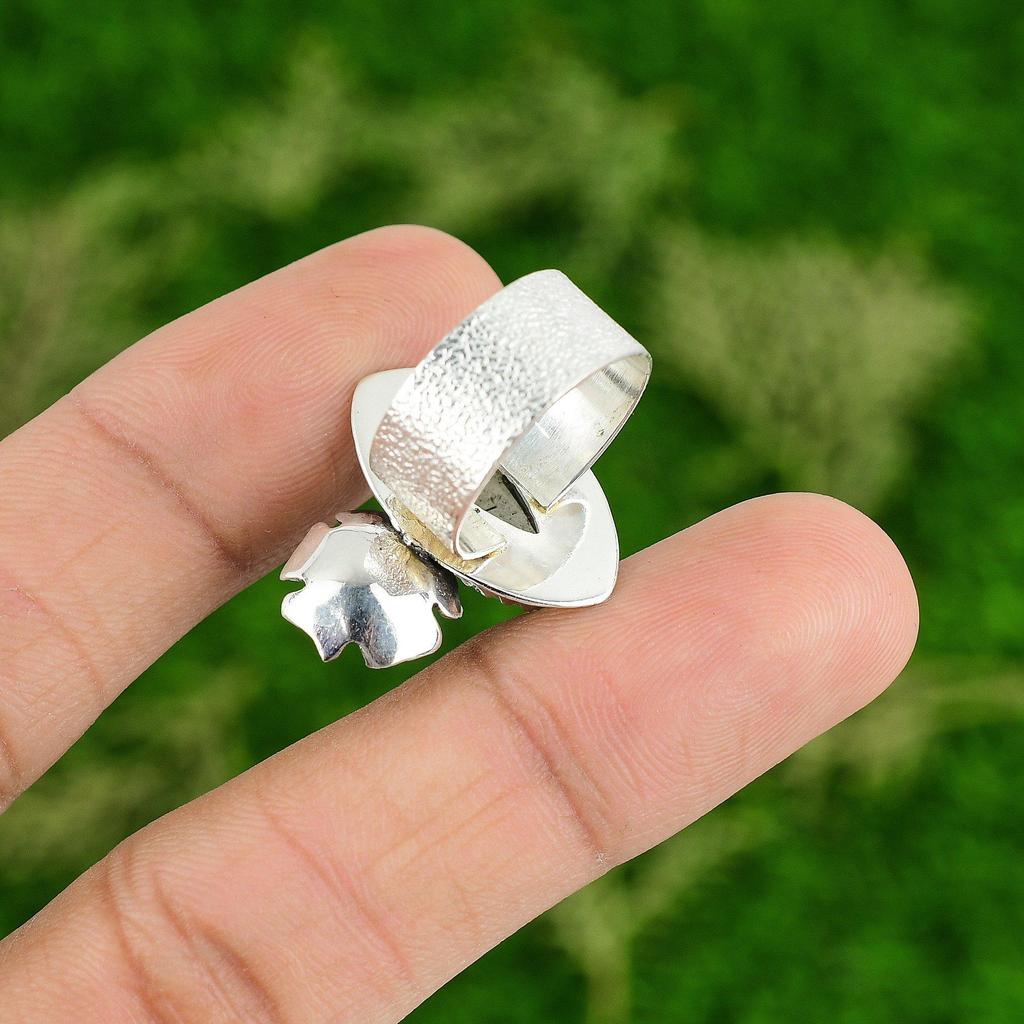 Natural Rutile Gemstone Promise Flower Black Ring Size 7 925 Sterling Silver