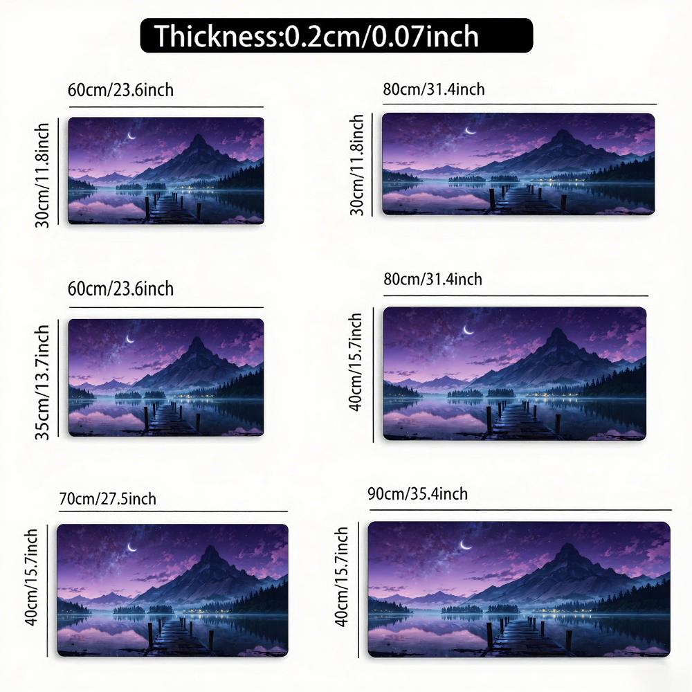 Stars,moon,mountain,lake Landscape Mouse Pad Large Rubber Non-slip Desk Accessories Mousepad for Office&Gamer Keyboard Decor Mat