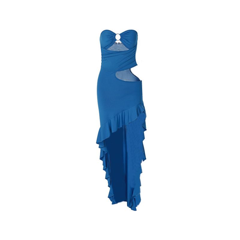 Fashion Style Women's Clothing 2024 Summer New Sexy Tube Top Irregular Slit Dress Export Women